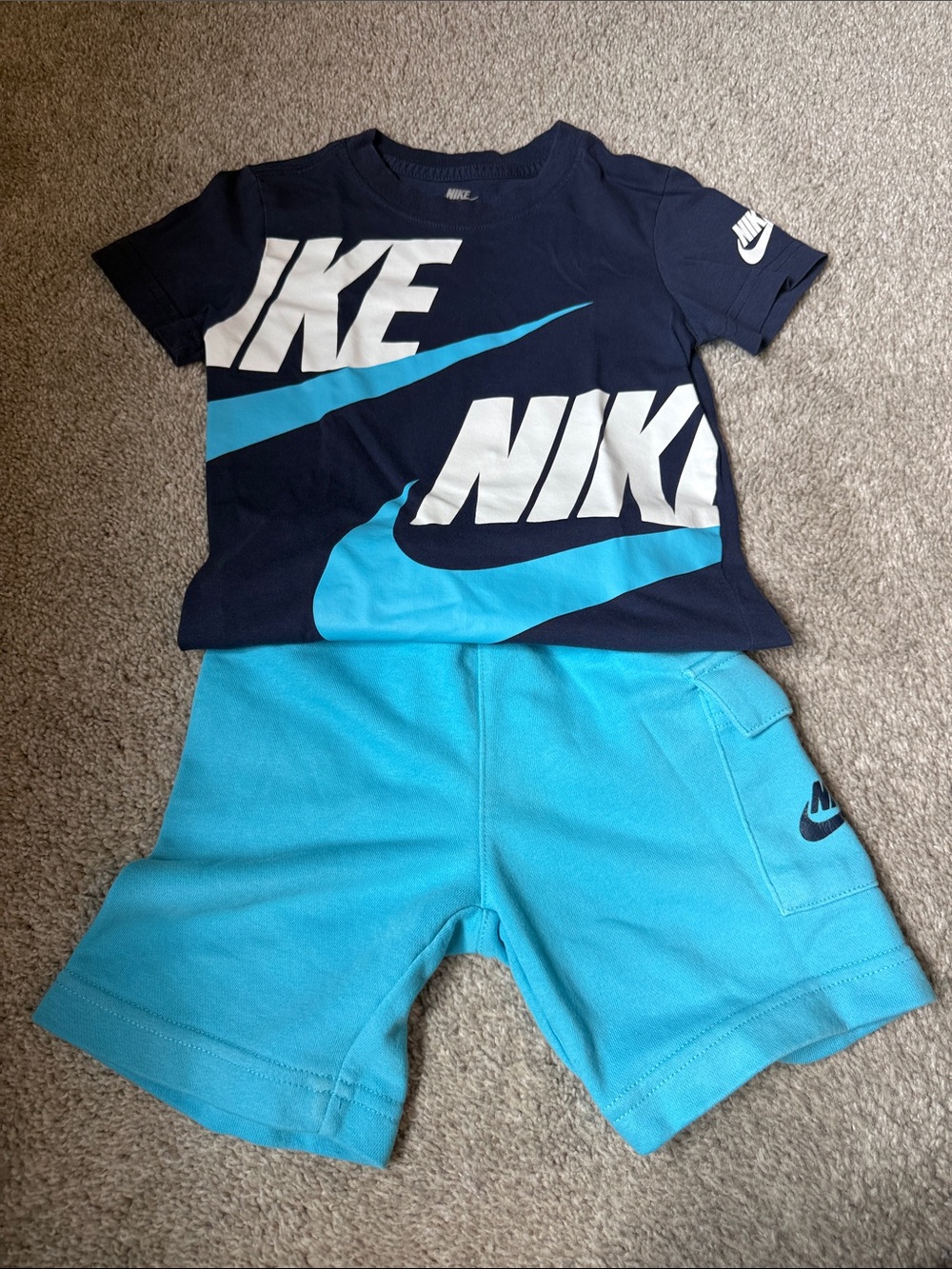 Nike Navy and Aqua Logo Boys Shorts Set